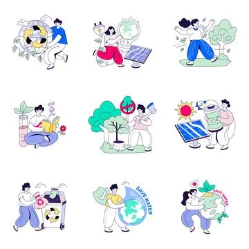 Set of Ecology Flat Illustrations Stock Illustration