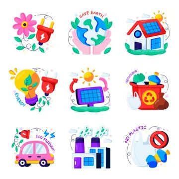 Set of Ecology Flat Illustrations Stock Illustration