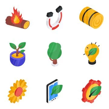 Set of Ecology Flat Isometric Icons Stock Illustration