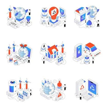 Set of Ecology Isometric Illustrations Stock Illustration