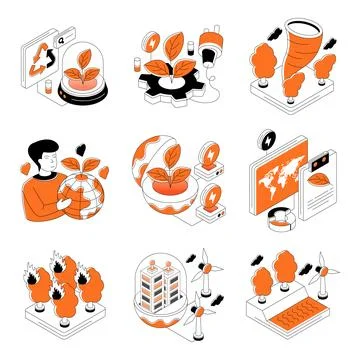 Set of Ecology Isometric Illustrations Stock Illustration