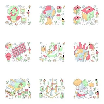 Set of Ecology Isometric Illustrations Stock Illustration