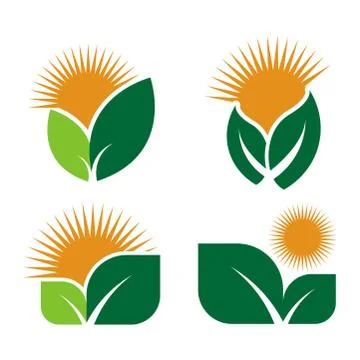 Set ecology logos of green leaf nature element icon on white background .vect Stock Illustration