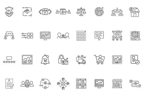 Set of ecommerce and business line icons Stock Illustration