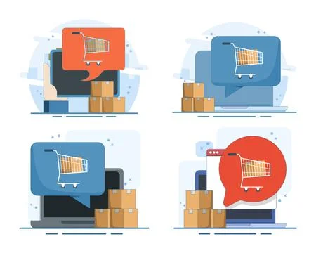 Set of ecommerce and online ordering notification flat icons Stock Illustration