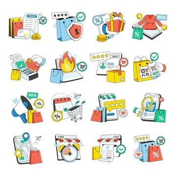 Set of Ecommerce Doodle Icons イラスト素材