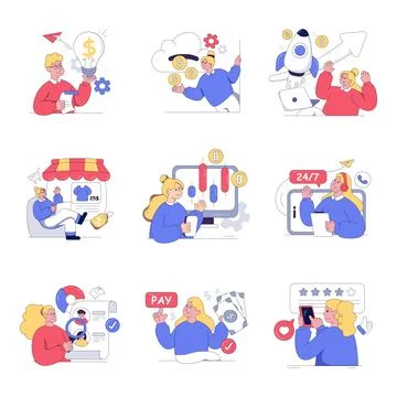 Set of Ecommerce Flat Illustrations Stock Illustration