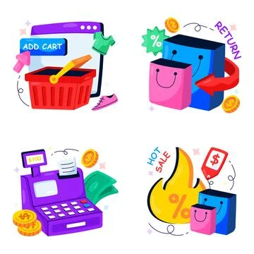 Set of Ecommerce Flat Illustrations Stock Illustration