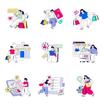 Set of Ecommerce Flat Illustrations Stock Illustration