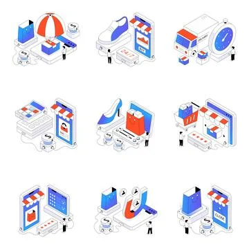 Set of Ecommerce Isometric Illustrations Stock Illustration