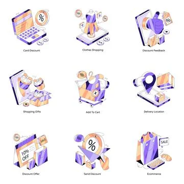 Set of Ecommerce Isometric Illustrations Stock Illustration