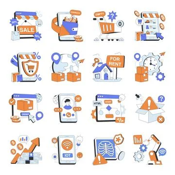 Set of Editable Flat Illustrations Illustration