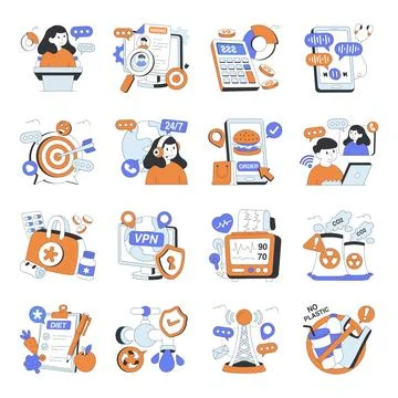 Set of Editable Flat illustrations Stock Illustration