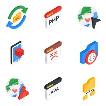 Set of Editable Flat Isometric Icons Stock Illustration