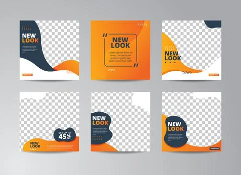 Set of Editable minimal square banner template. Orange, blue and white backgr イラスト素材