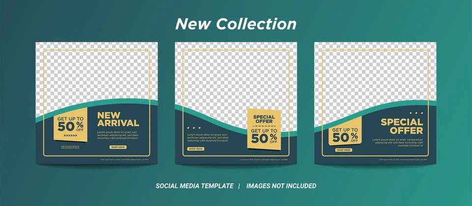 Set of Editable minimal square banner template. black green background color イラスト素材