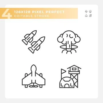 Set of editable pixel perfect black weapons icons Stock Illustration