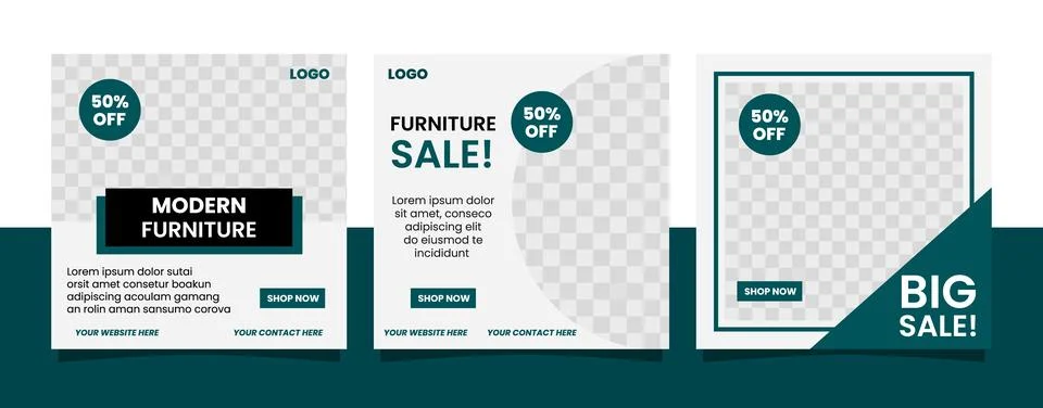 Set of editable social media post template for modern furniture sale Stock Illustration