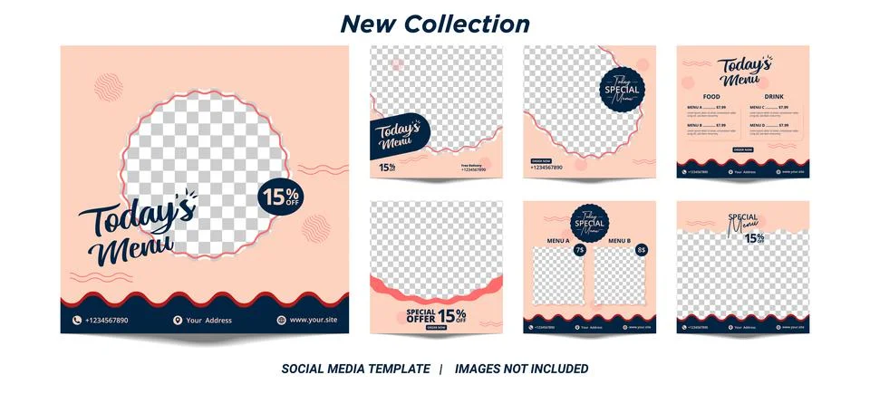 Set of Editable square banner template design for food post イラスト素材