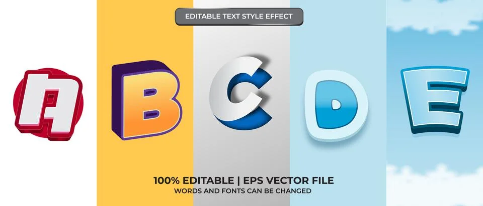 Set of editable text effect design. Modern editable text effect Stock Illustration