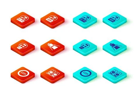 Set EDM electronic dance music, Stereo speaker, Pause button, Movie spotlight Illustrazione stock