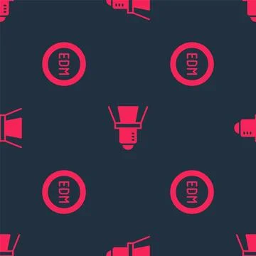 Set EDM electronic dance music and Movie spotlight on seamless pattern. Vector 스톡 일러스트