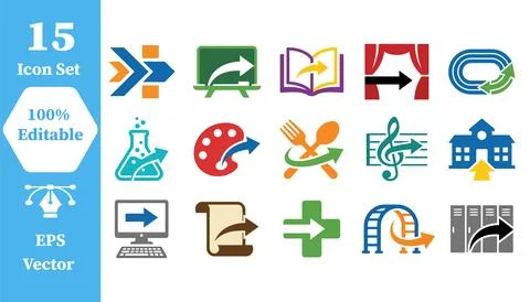 Set of education and creative learning process icons with education, learning 스톡 일러스트
