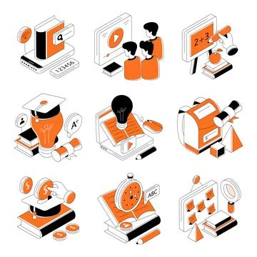 Set of Education and Knowledge Isometric Illustrations Stock Illustration