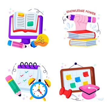 Set of Education and Learning Flat Illustrations Stock Illustration