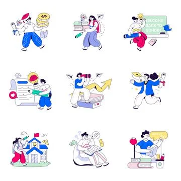 Set of Education and Learning Flat Illustrations Stock Illustration