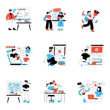 Set of Education and Learning Flat Illustrations Stock Illustration