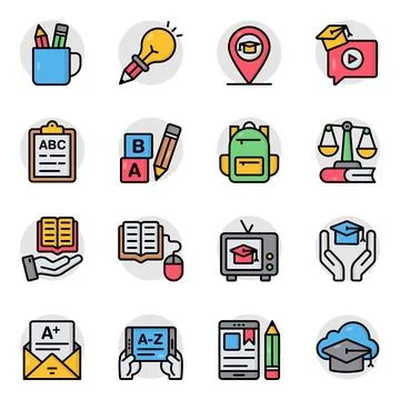 Set of Education and Learning Flat Icons Stock Illustration