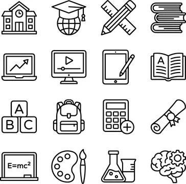 Set of Education and Learning Icons for Online Courses and School. Иллюстрация