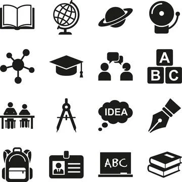 Set of Education and Learning Icons Representing Knowledge and Study. Ilustração Stock
