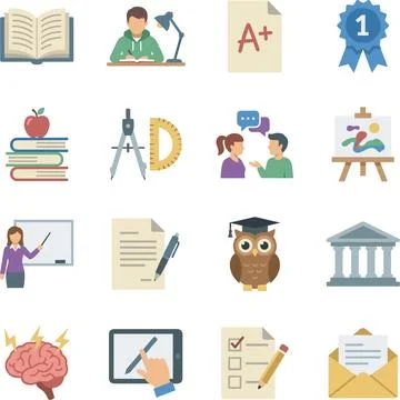 Set of Education and Learning Icons for Online Courses and Study Materials. Иллюстрация