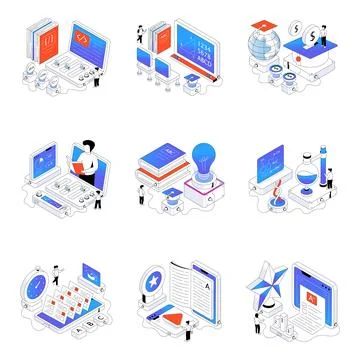 Set of Education and Learning Isometric Illustrations Illustrazione stock