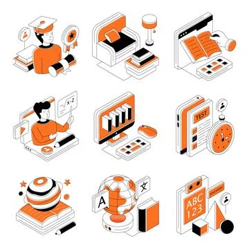 Set of Education and Learning Isometric Illustrations Stock Illustration