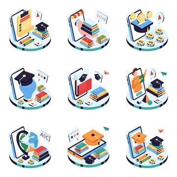 Set of Education and Learning Isometric Illustration Stock Illustration