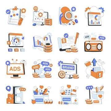Set of Education and Management Flat Illustrations Stock Illustration