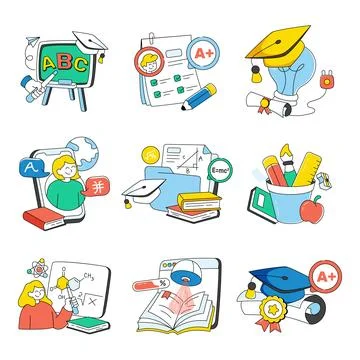 Set of Education and Study Doodle Icons 库存插图