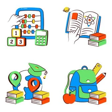 Set of Education and Study Doodle Icons 库存插图
