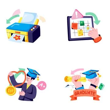 Set of Education and Study Flat Illustrations Stock Illustration