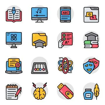 Set of Education and Study Flat Icons Stock Illustration