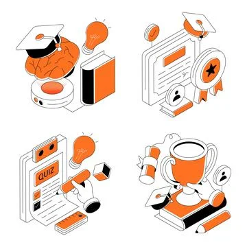 Set of Education and Study Isometric Illustrations Stock Illustration