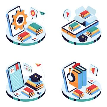 Set of Education and Study Isometric Illustration Stock Illustration