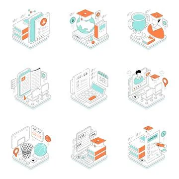 Set of Education and Study Isometric Illustrations Stock Illustration