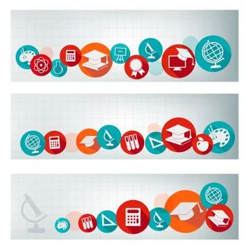 Set of education banners with icons. vector Stock Illustration