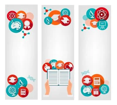 Set of education banners with icons. vector Stock Illustration