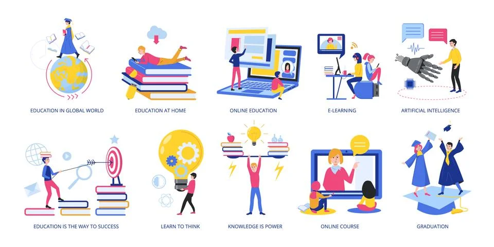 Set of Education concepts, flat design vector illustration Stock Illustration