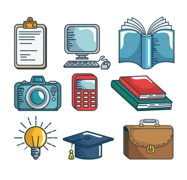Set education elements handmade drawn Stock Illustration